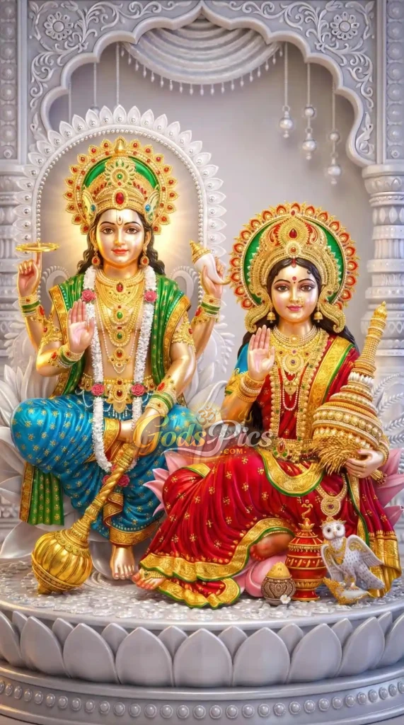 Lord Vishnu & Laxmi Ji Golden Theme 8K Wallpaper