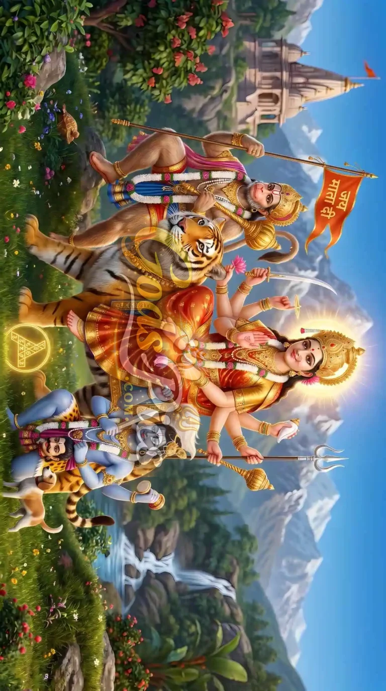 Maa Durga & Hanuman Ji 8K Computer Wallpaper