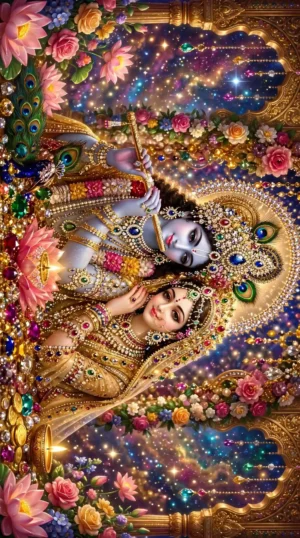 2 Images Radha & Krishna Beautiful Damask Wallpaper