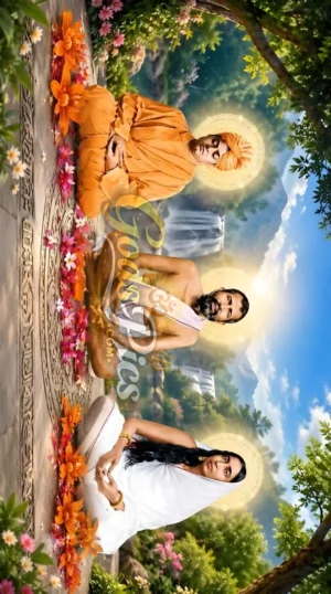 Spiritual Gurus 4K Wallpaper Download Sri Ramakrishna Paramahamsa, Maa Sarada Devi and Swami Vivekananda HD Wallpaper