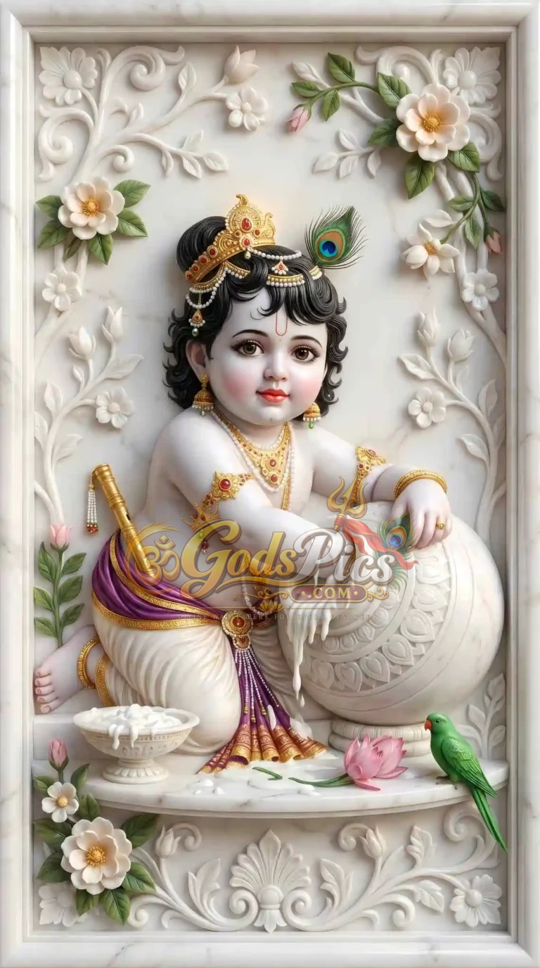 Bal Krishna with Makhan 4K HD Marble Wallpaper