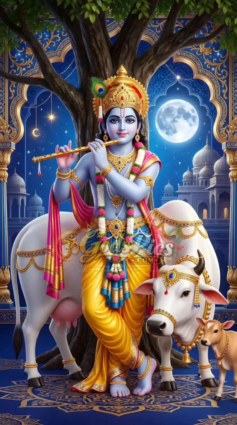 Lord Krishna Full HD Wallpaper With Cow (2 Images)