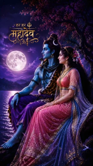 Lord Shiva & Parvati Ji Beautiful Moon Wallpaper (2 Images)