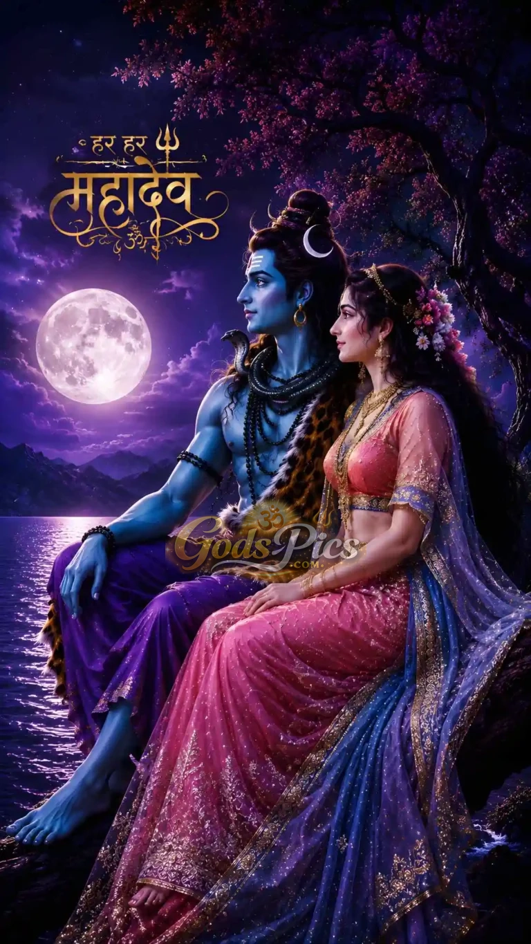 Lord Shiva & Parvati Ji Beautiful Moon Wallpaper (2 Images)