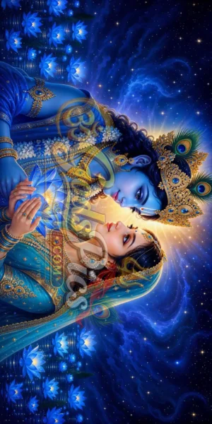 Radha & Krishna Beautiful blue theme Computer Wallpaper