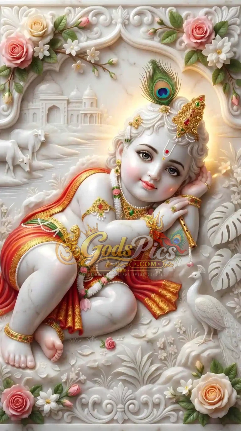 Little Krishna with Makhan 4K Marble Wallpaper (2 Images)