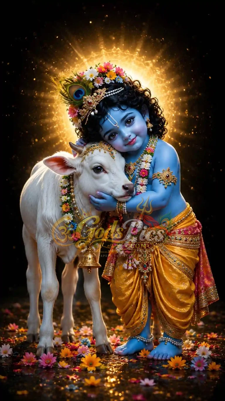 Little Krishna with cow 8K HD Wallpaper Download (2 Images)