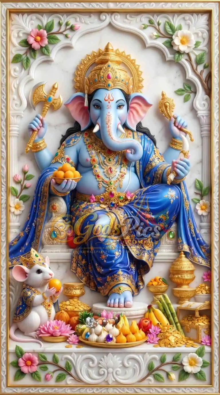 Lord Ganesh Beautiful 4 Image Marble Background Wallpapers