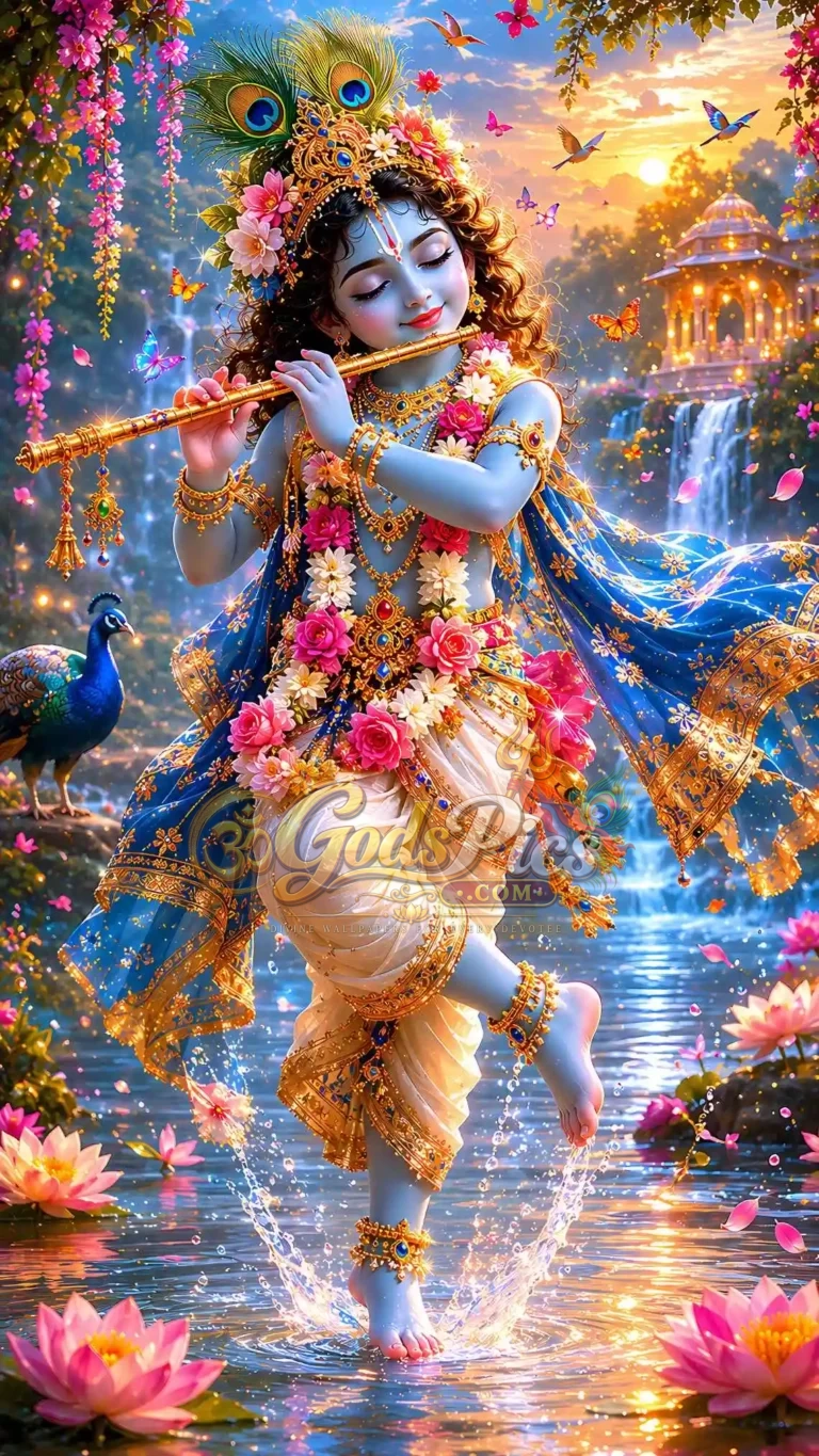 Lord Krishna Plying Flute Beautiful 4K HD Wallpaper (2 Images)