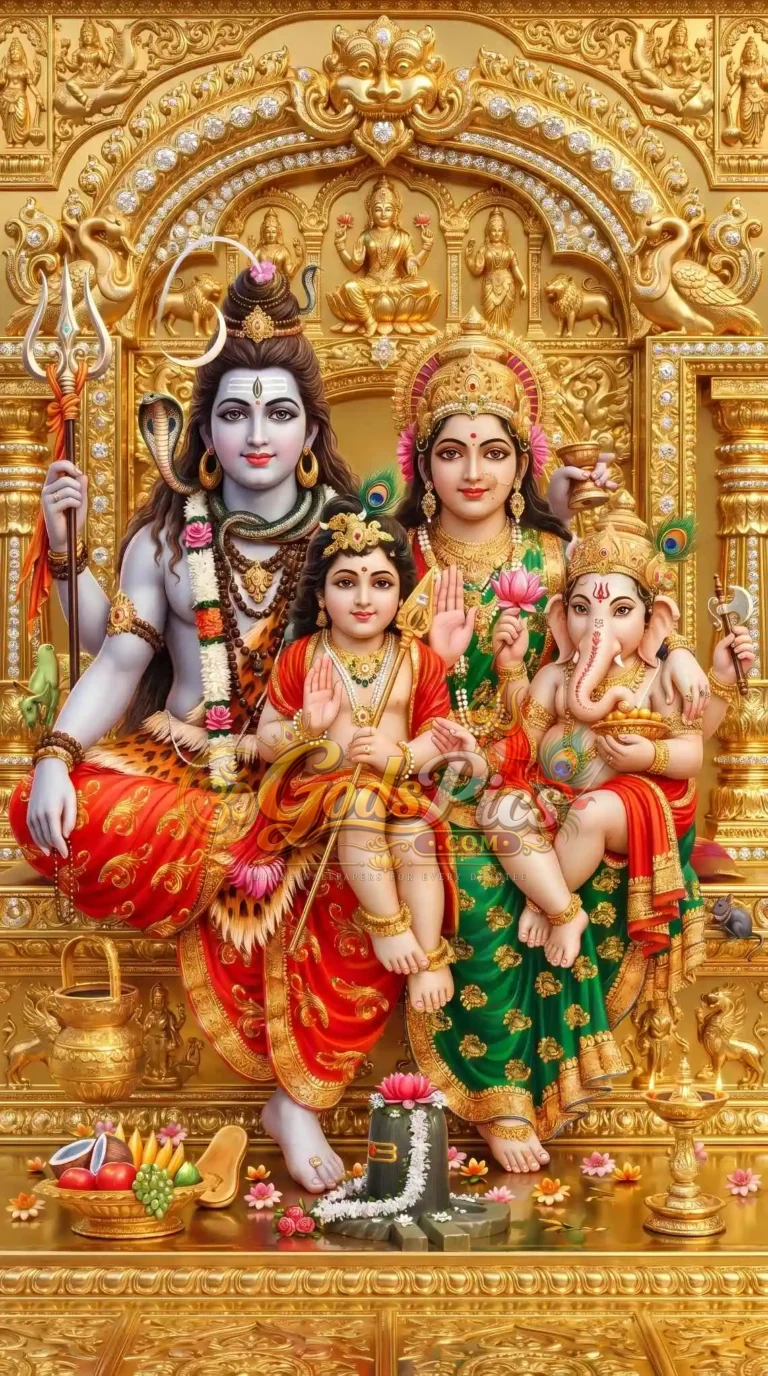 Lord Shiva Family Golden Background 8K Wallpaper (3 Images)