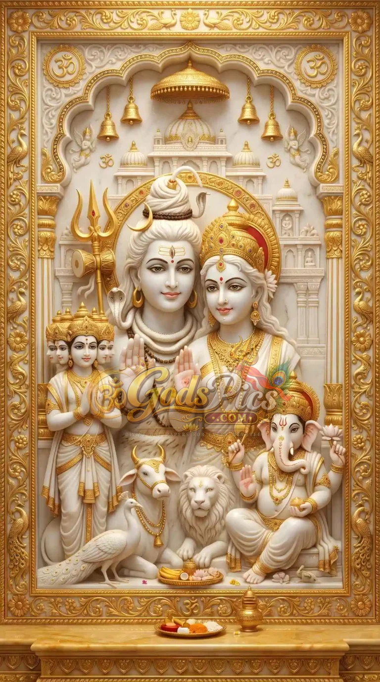 Lord Shiva Family Golden marble theme Wallpaper (2 Images)