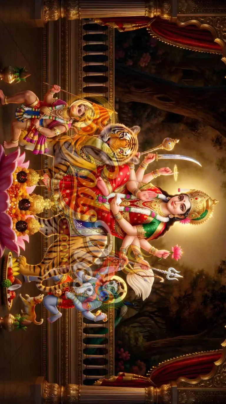 Maa Durga Tiger with Bal Hanuman HD Wallpaper (4 Images)