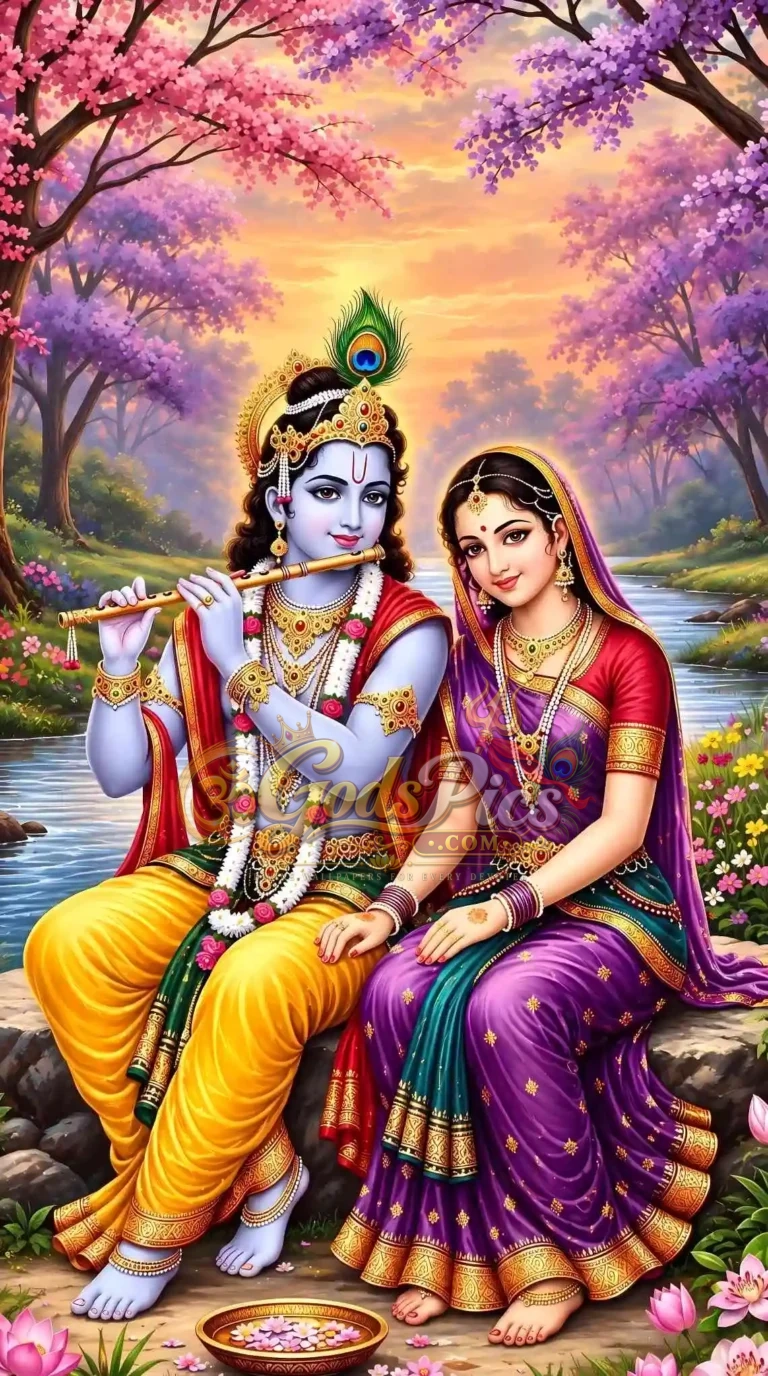 Radha and Krishna Beautiful Colorful 8K Wallpaper