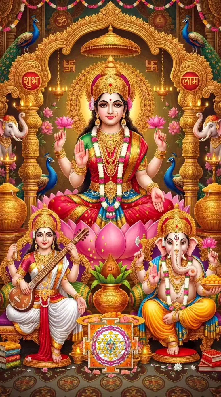 4 Beautiful Maa Lakshmi, Saraswati & Lord Ganesh HD Wallpaper