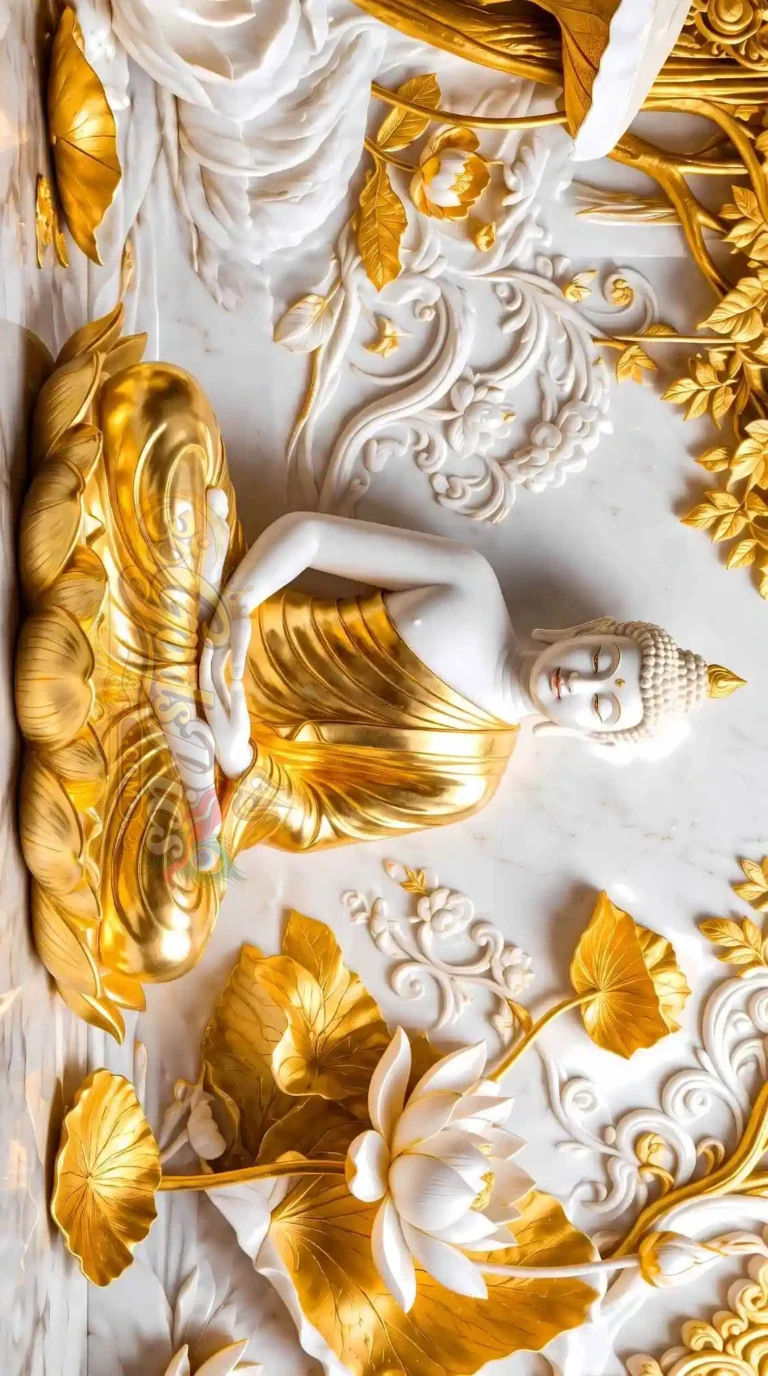 Lord Buddha 8K Marble Theme Printing Wallpaper