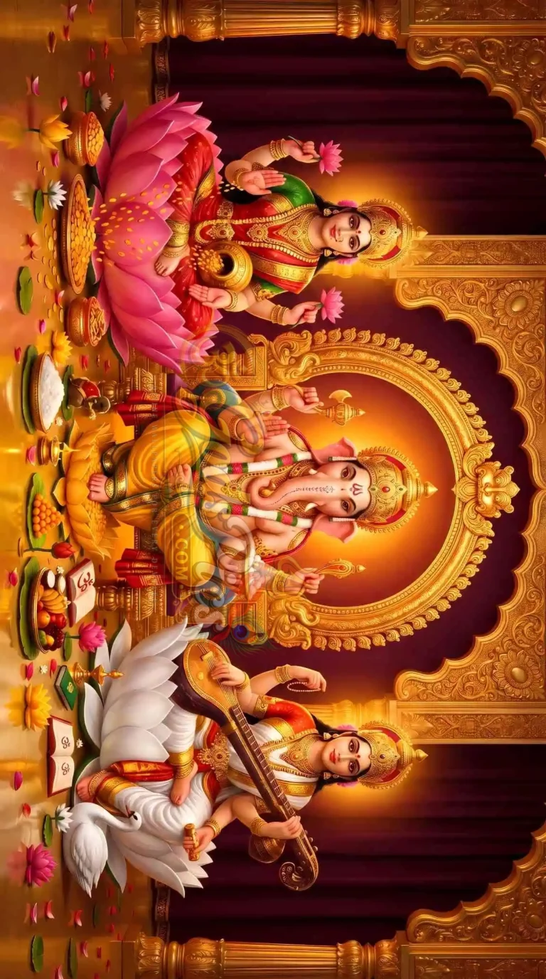 Lord Ganesh Laxmi & Sarswati Ji HD Printing Wallpaper Download