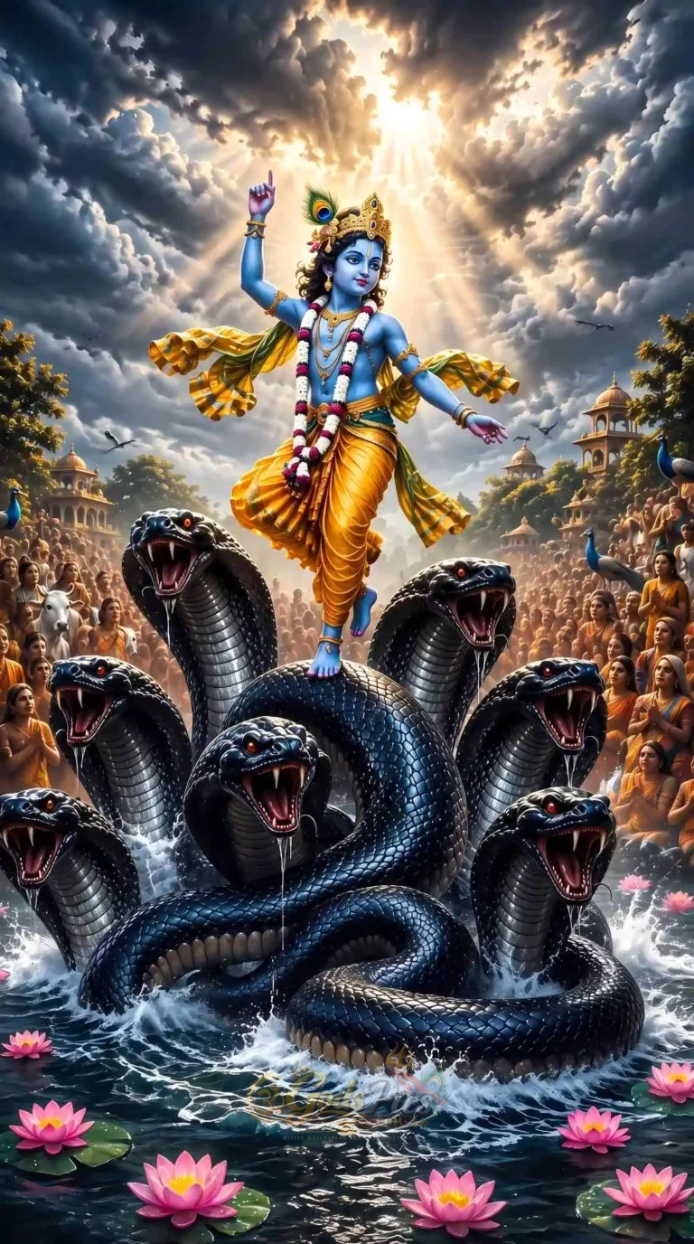 Lord Krishna Kaliya Nag 8K HD Devotional Wallpaper
