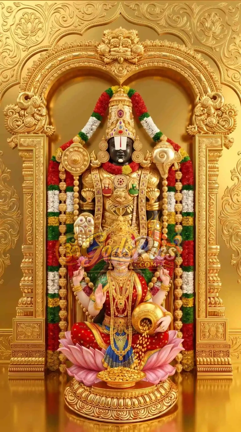 Lord Venkateswara Maa Laxmi 8K Golden Theme Wallpaper