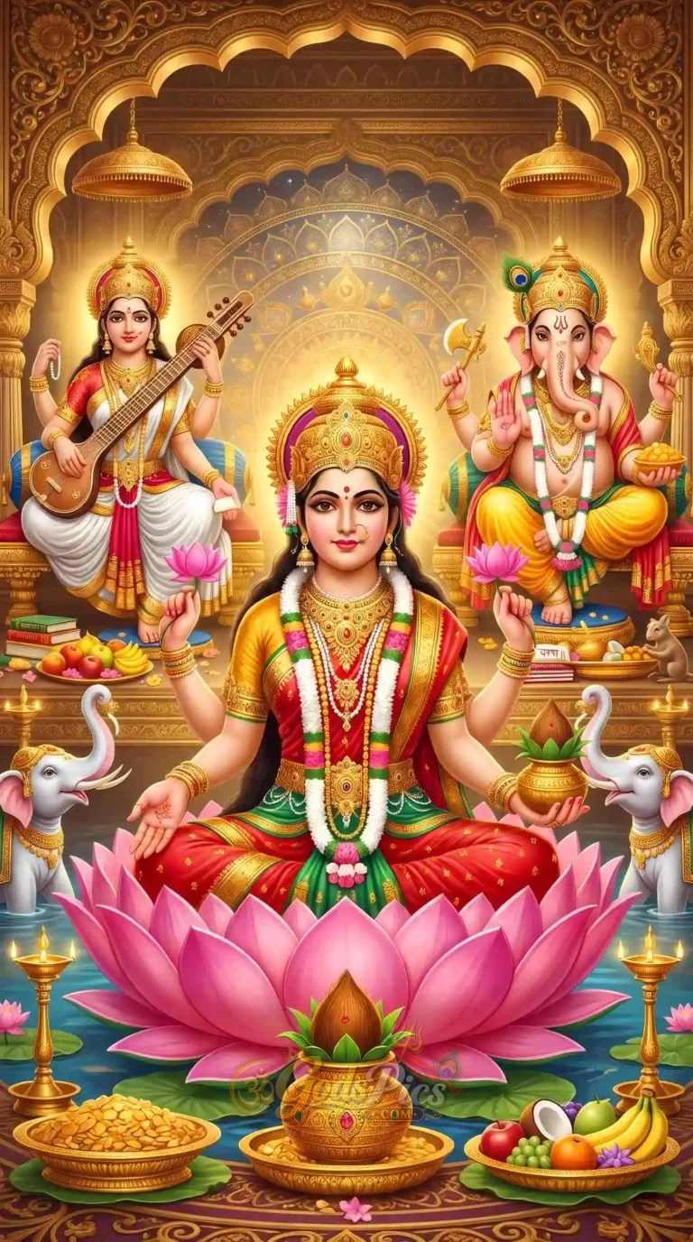 Maa Lakshmi Saraswati & Lord Ganesh HD Wallpaper Download