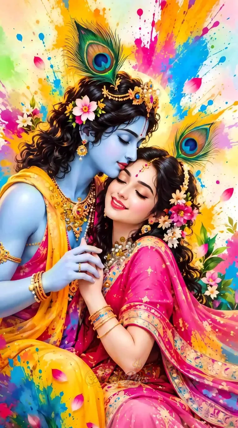 Beautiful Radha & Krishna Colorful Printing Wallpaper