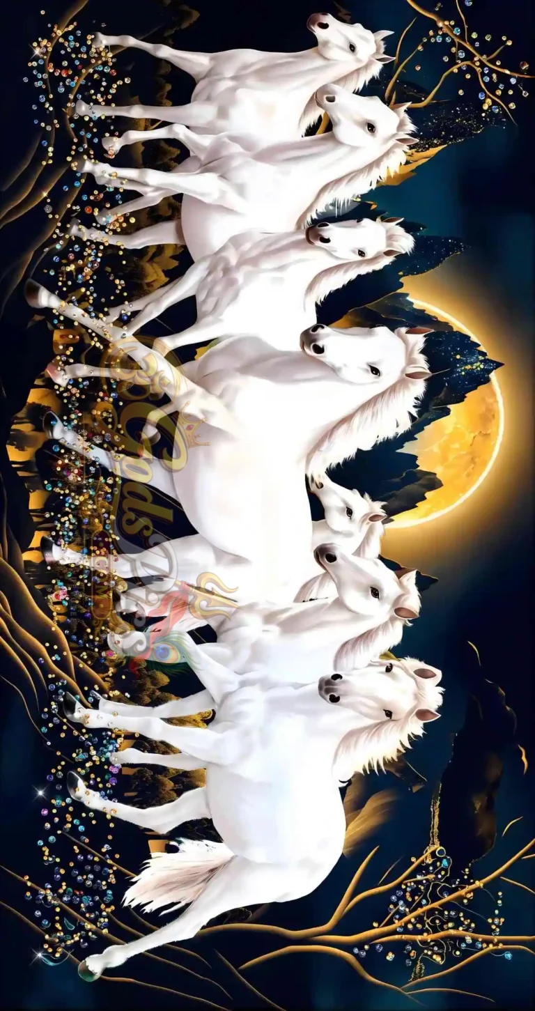 Seven White Horses Wallpaper on Black Background