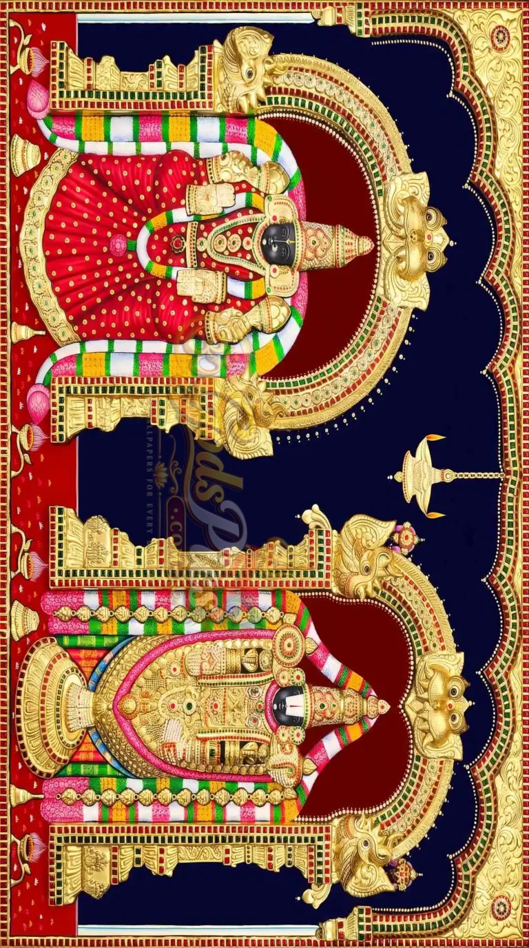 Tirupati Balaji and Goddess Padmavathi Tanjore Style Spiritual Wall Art Download